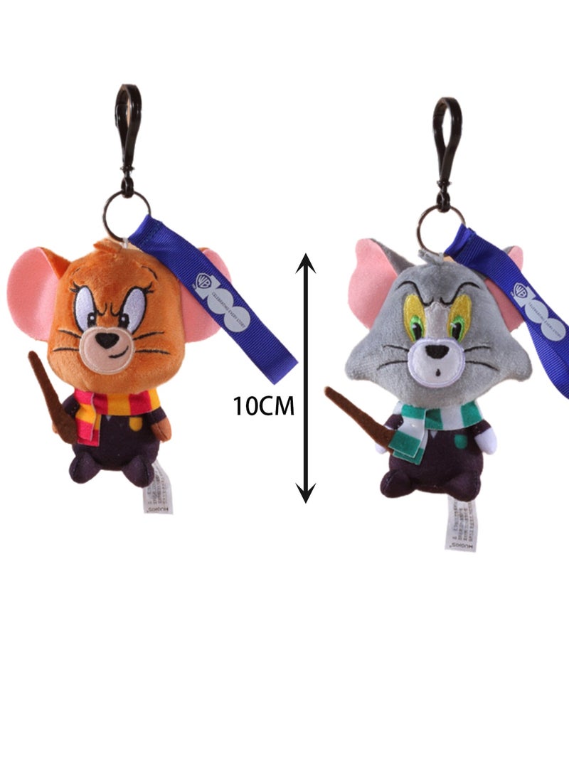 2-Piece Tom Cat and Jerry Mouse Plush Toy Backpack Shoulder Bag Accessory Plush Animal Keychain Birthday Gift for Boys and Girls (10cm - Harry Potter Style) - Image 2